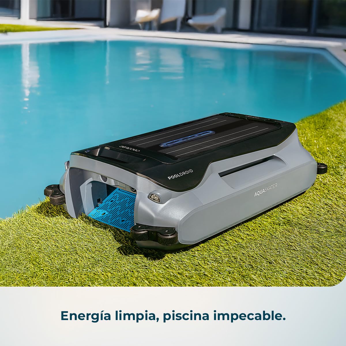 Cecotec Robot Limpiapiscinas para Superficie y Línea de Flotación Conga Pooldroid AquaSkater. Carga Solar, Autonomía 16h, Cesta de 4,5L y un Filtro de 187,5μm, Navegación Sensores Ultrasónicos