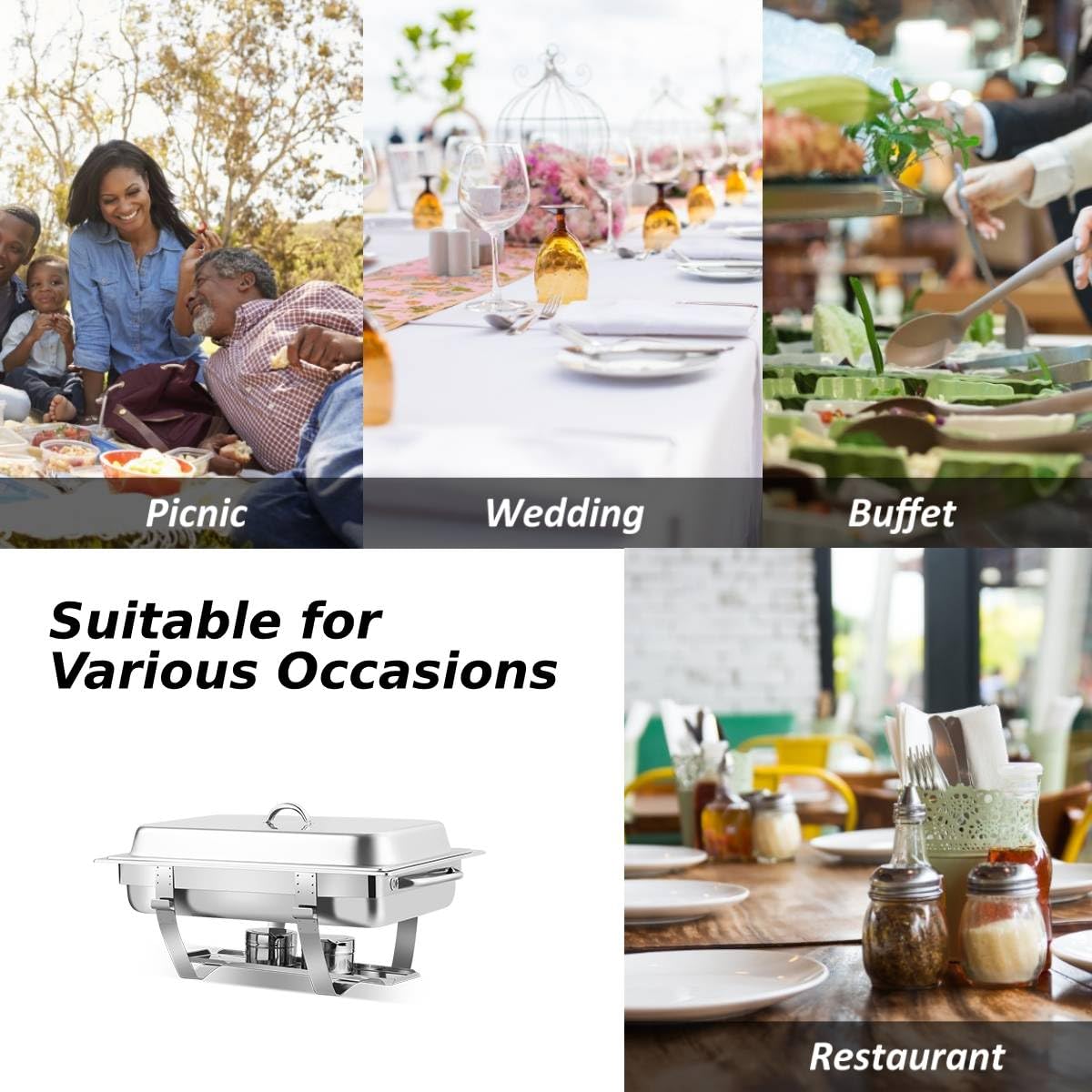 9L Acciaio Inox Rettangolari Catering Server, Chafing Dish Buffet Chafer Set in Acciaio Inox contelaio, Anti Scaldabagno Buffet Scaldabagno Scaldabagni, per Party, Feste, Matrimoni, Banchetti