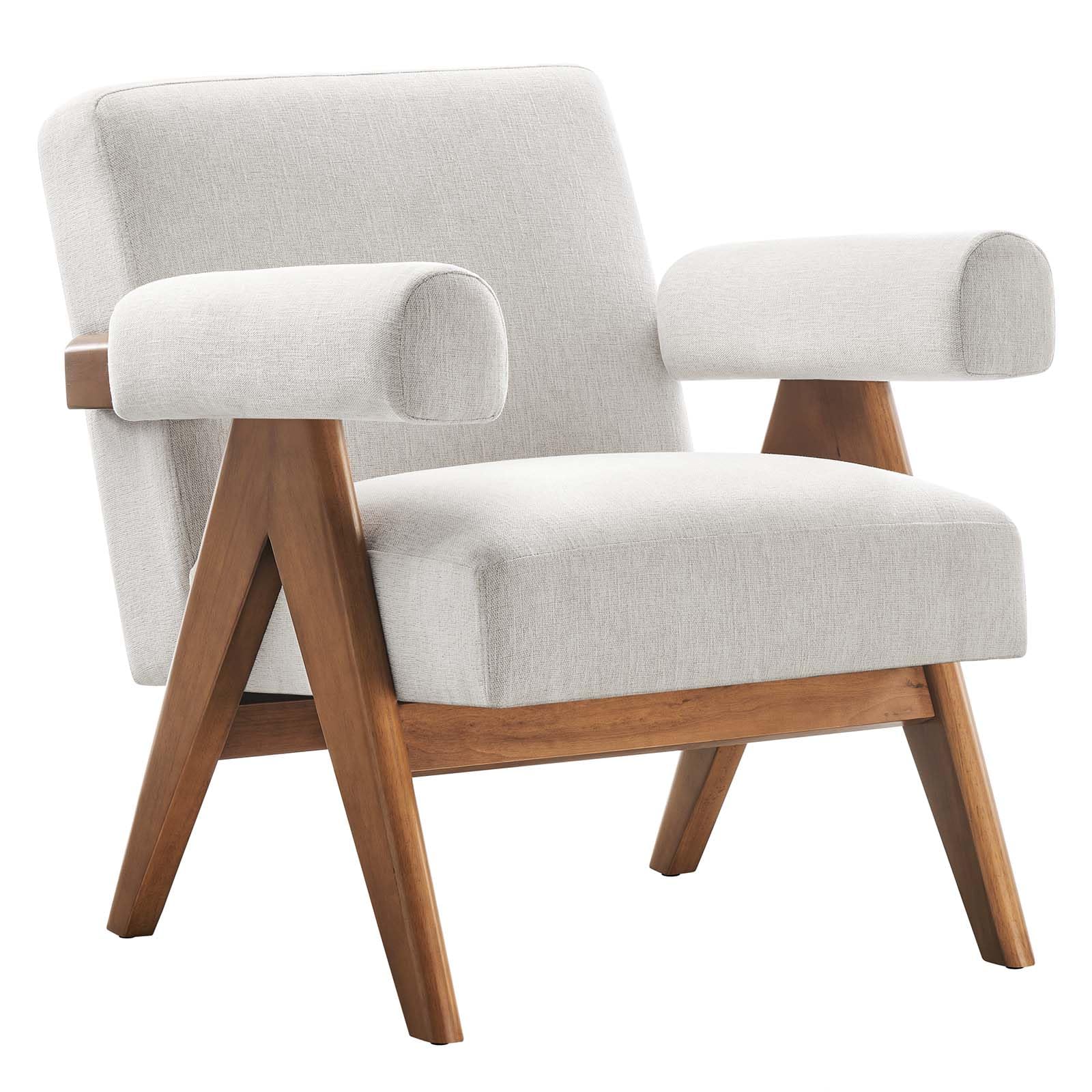 Condition photo showing New/Like New for Mod Armchair Accent Chair, Set of 2, Ivory White, Fabric, Wood, Living Kitychen Cafe Bistro Hositality restsarunt, Modern Contempoarary HB36212 (BID IS PER ITEM, LOT MIS FOR 2 CHAIRS EACH.)
