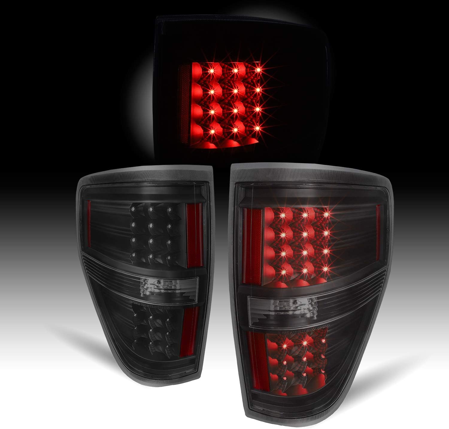 AKKON - For Black Smoke 09-14 Ford F-150 Styleside Pickup Truck Rear LED Tail Lights Brake Lamps Replacement