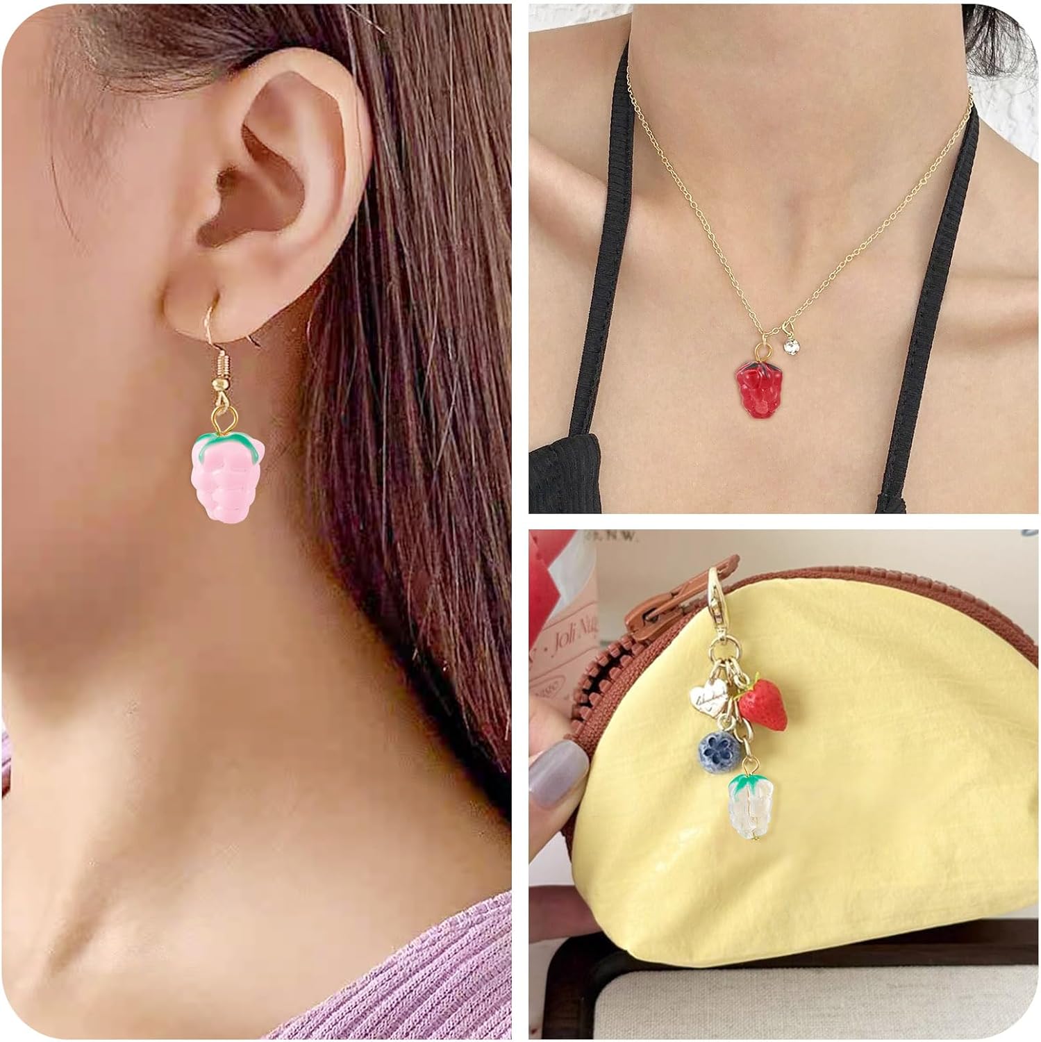 Beadthoven Lampwork Glass Grape Charms for Jewelry Making Colorful 3D Grapes Fruit Dangle Charms Tiny Handmade Fruit Food Pendants for Bracelets Necklace Earrings Keychains DIY Crafts Supplies - Image 5