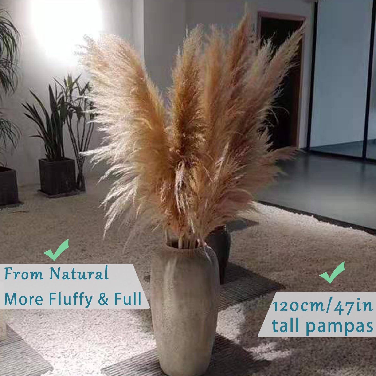 Grande décoration séchée pour décoration de maison et de mariage, grande herbe à pompons pour vase de sol