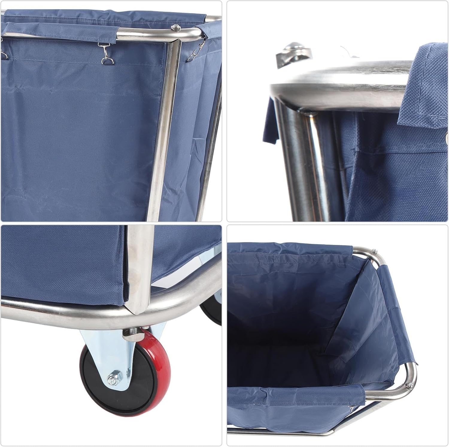 Carrello portabiancheria su ruote, resistente, in acciaio inox, 350 l, per uso alberghiero e alberghiero