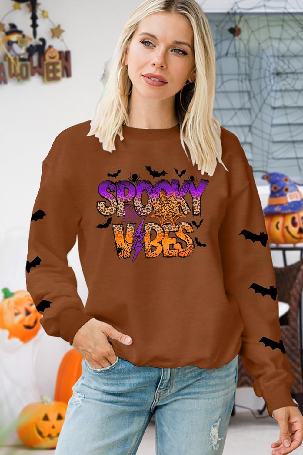 Halloween Sweatshirts Women Spooky Season Shirt Funny Ghost Graphic Halloween Shirts Long Sleeve Pullover Tops - Image 3