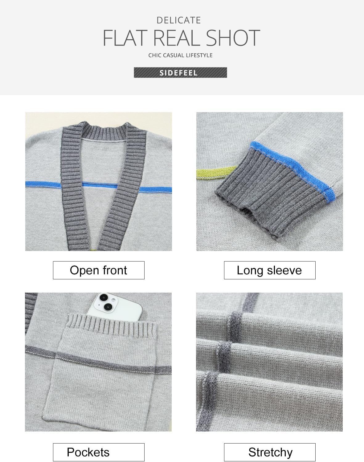 Sidefeel Cardigan Sweaters for Women Lightweight Striped 2025 Long Sleeve Open Front Loose Knit Sweaters Clothes - Image 8