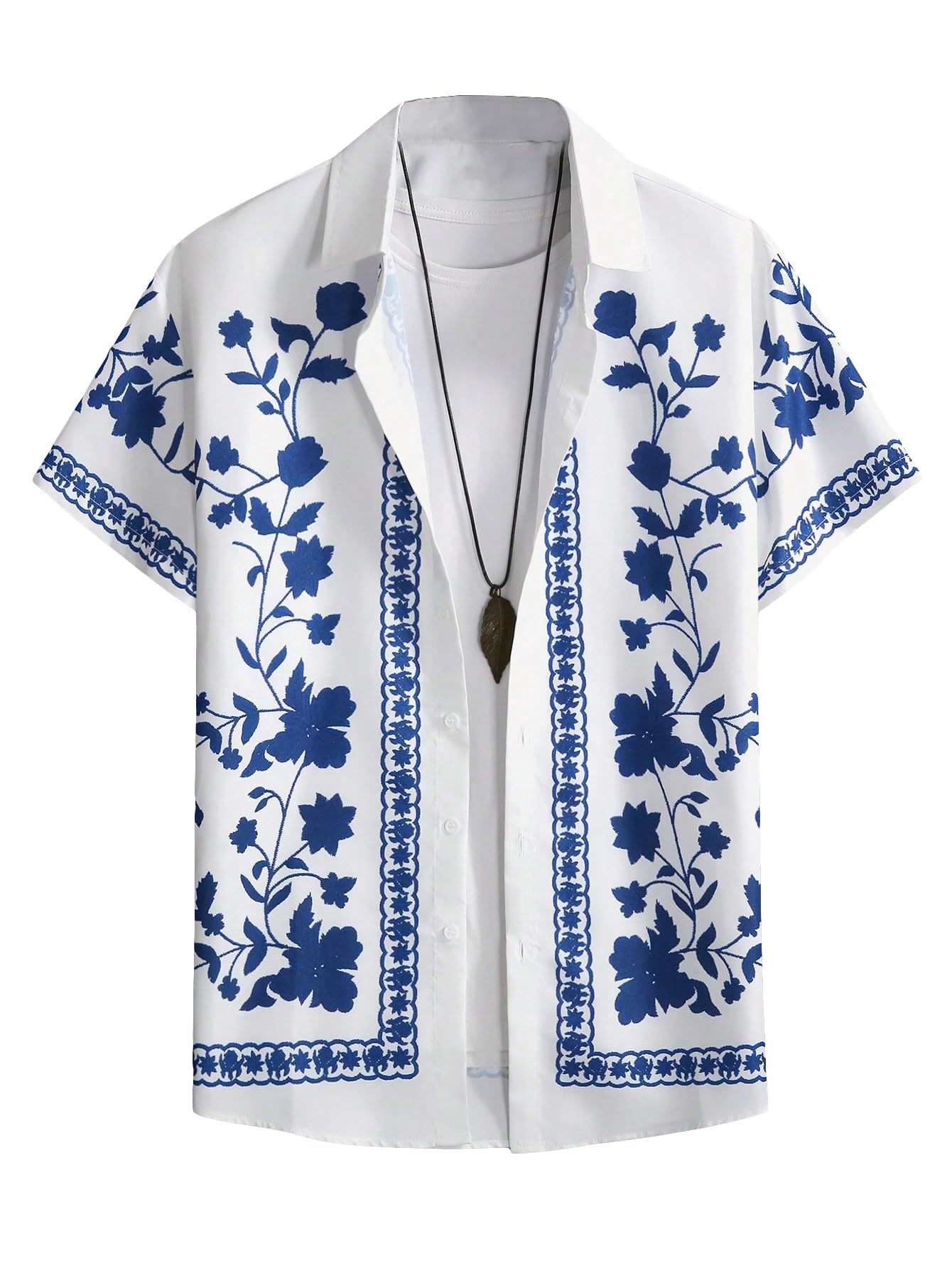 Sponsored Ad – Men's Hawaiian Floral Button Front Short Sleeve Boho Beach Shirt Top