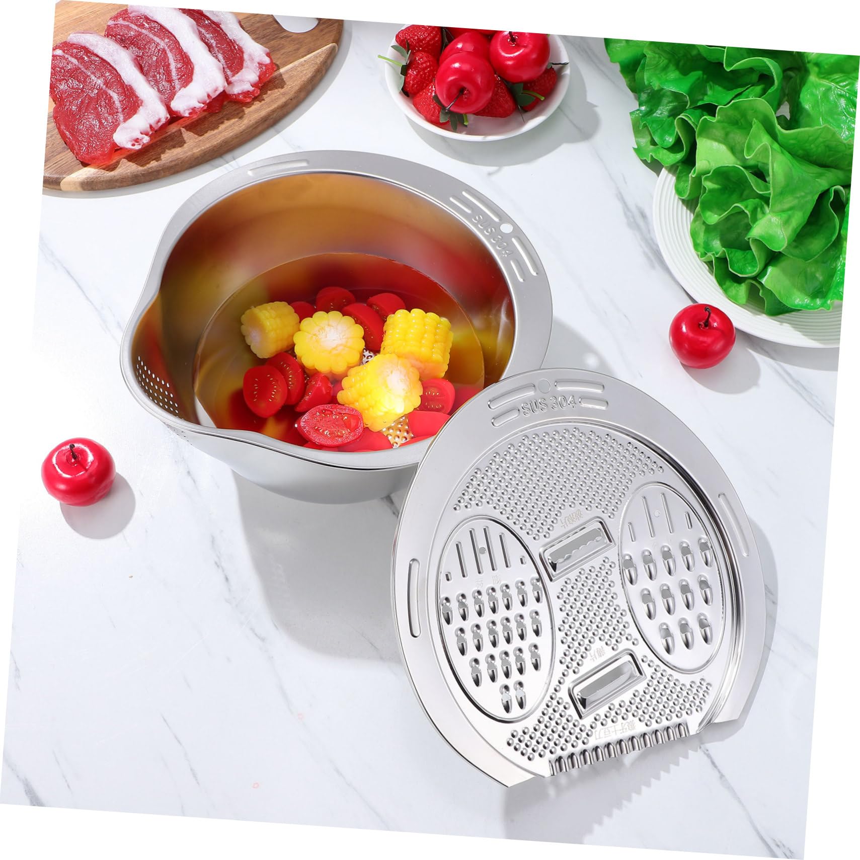 Hemobllo Lavadero de Arroz Colador Multifuncional de Acero Inoxidable para Lavar Arroz Verduras Frutas Enjuague Drenaje Fregadero