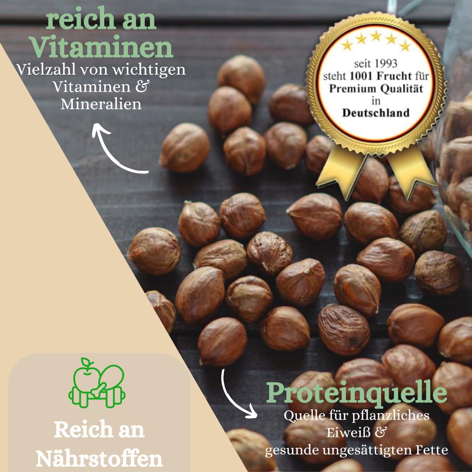 1001 Frucht - Haselnusskerne mit Haut 1000 g naturbelassen, Neue Ernte 2025, Unbehandelte gesunde Nüsse aus Italien - ganze Haselnüsse ohne Schale gentechnikfrei, Haselnuss Rohkost-Qualität