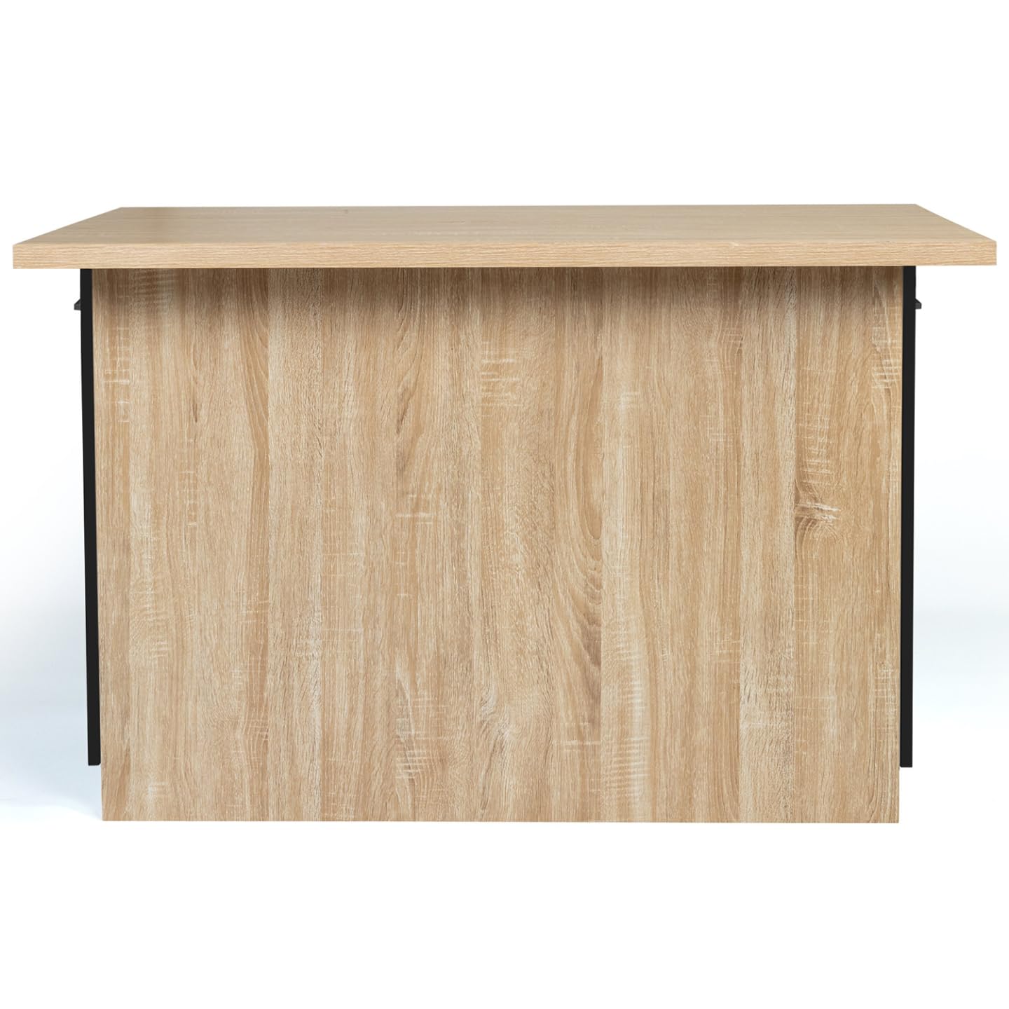 Îlot Central Cuisine IVO 120 Cm - Bois Hêtre Et Portes Noires Avec Plan De Travail Et Rangements