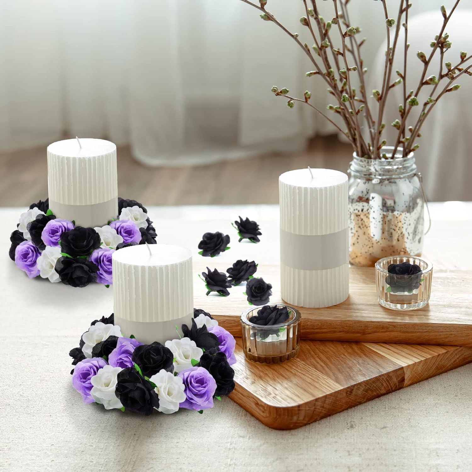 Yinsun 50pcs Mini Black Roses Artificial Flower Heads, 1.57” Real Touch Black Silk Fake Flowers for DIY Craft Home Decor Halloween Party Decoration - Image 3