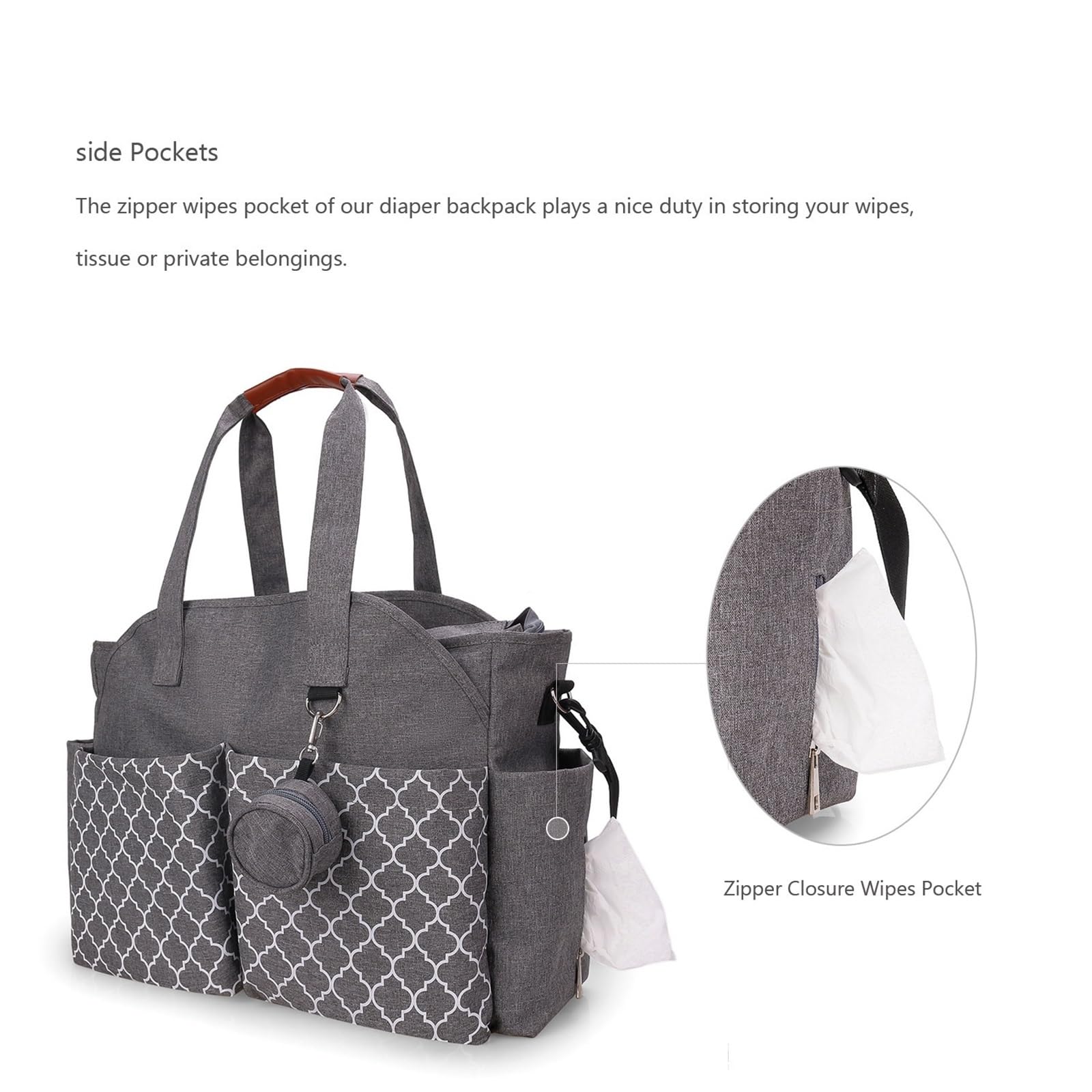 Sac À Dos Langer Pour Bébé, Sac De Rangement Voyage Étanche Grande Capacité, Main Portable Avec Tétine, Gris