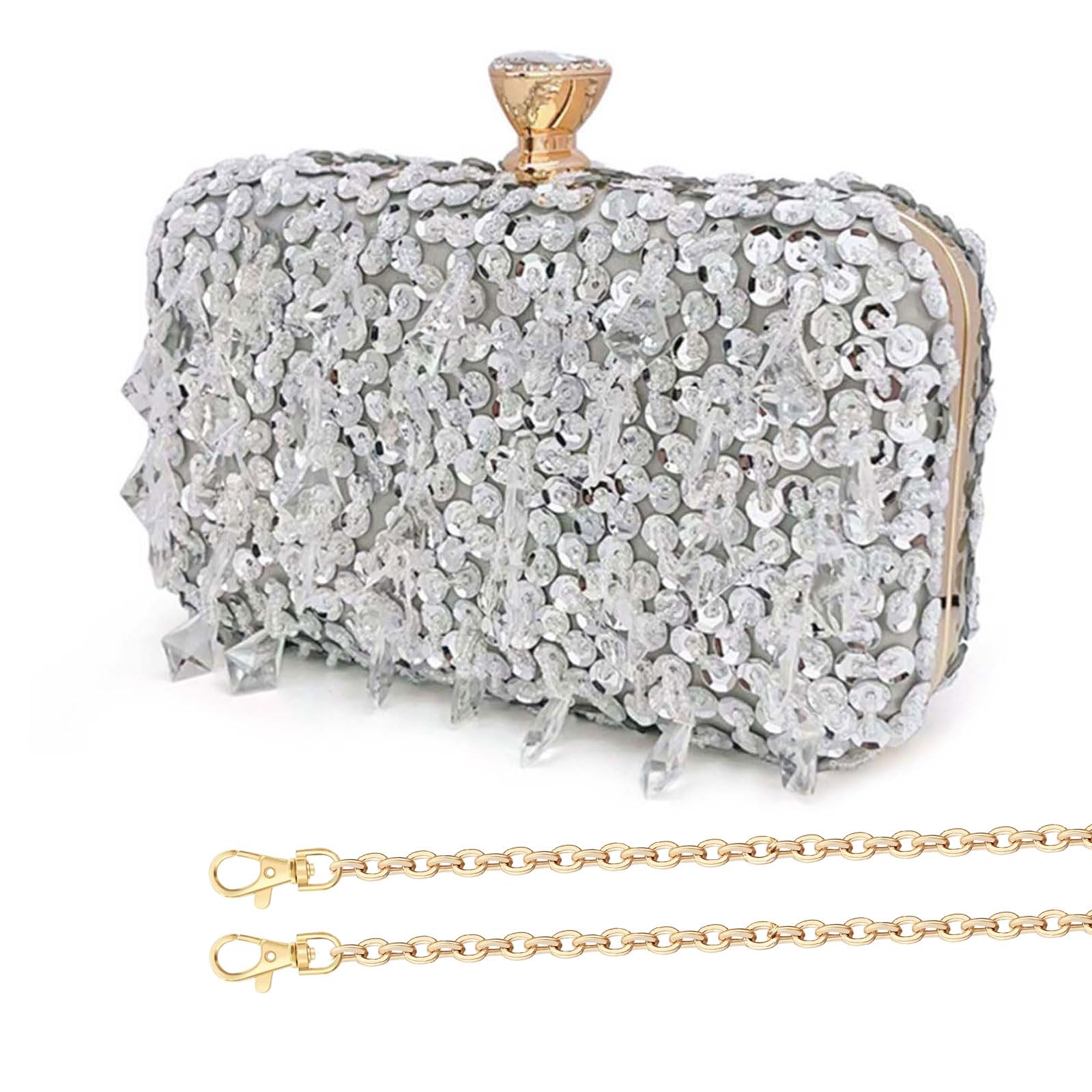 Sac de soirée à paillettes et perles grand format luxe - 8