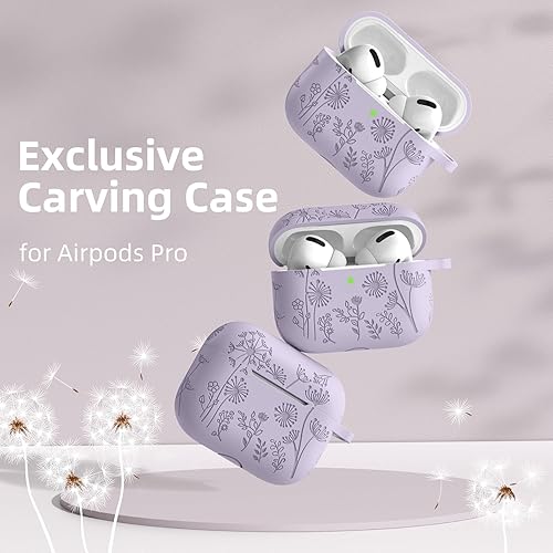 Miniatura 2 de Lerobo - Funda protectora para estuche de AirPods Pro y Pro 2 USB C, bonita funda de silicona suave grabada con diseño floral y LED frontal visible,