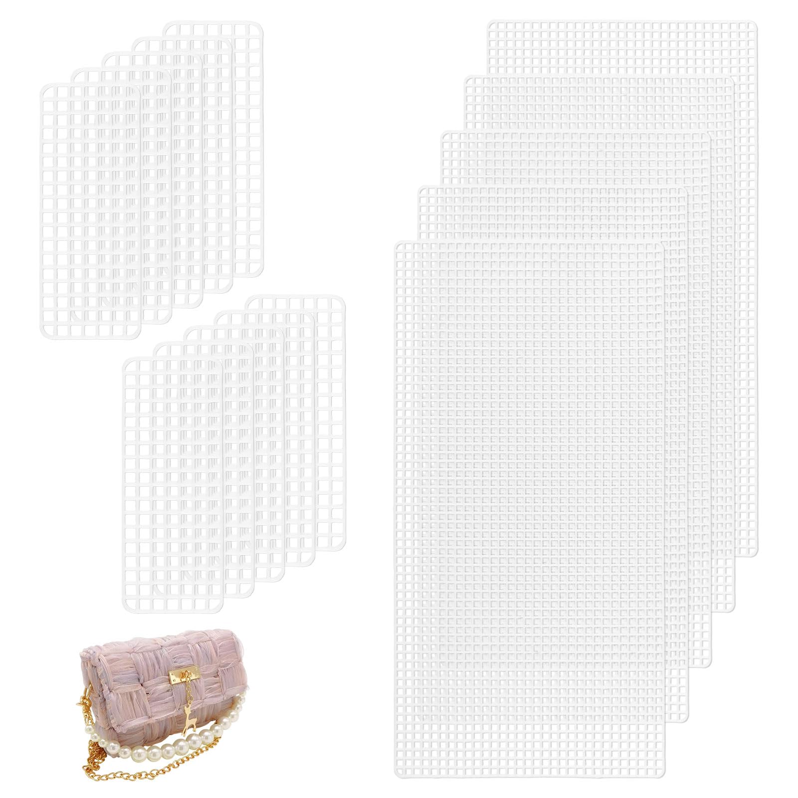 CONCHLERY 15 fogli di tela di plastica a rete in 2 stili, accessori fai da te per borse, artigianato fai da te, ricamo, punto croce, filato acrilico, ricamo, tela di plastica