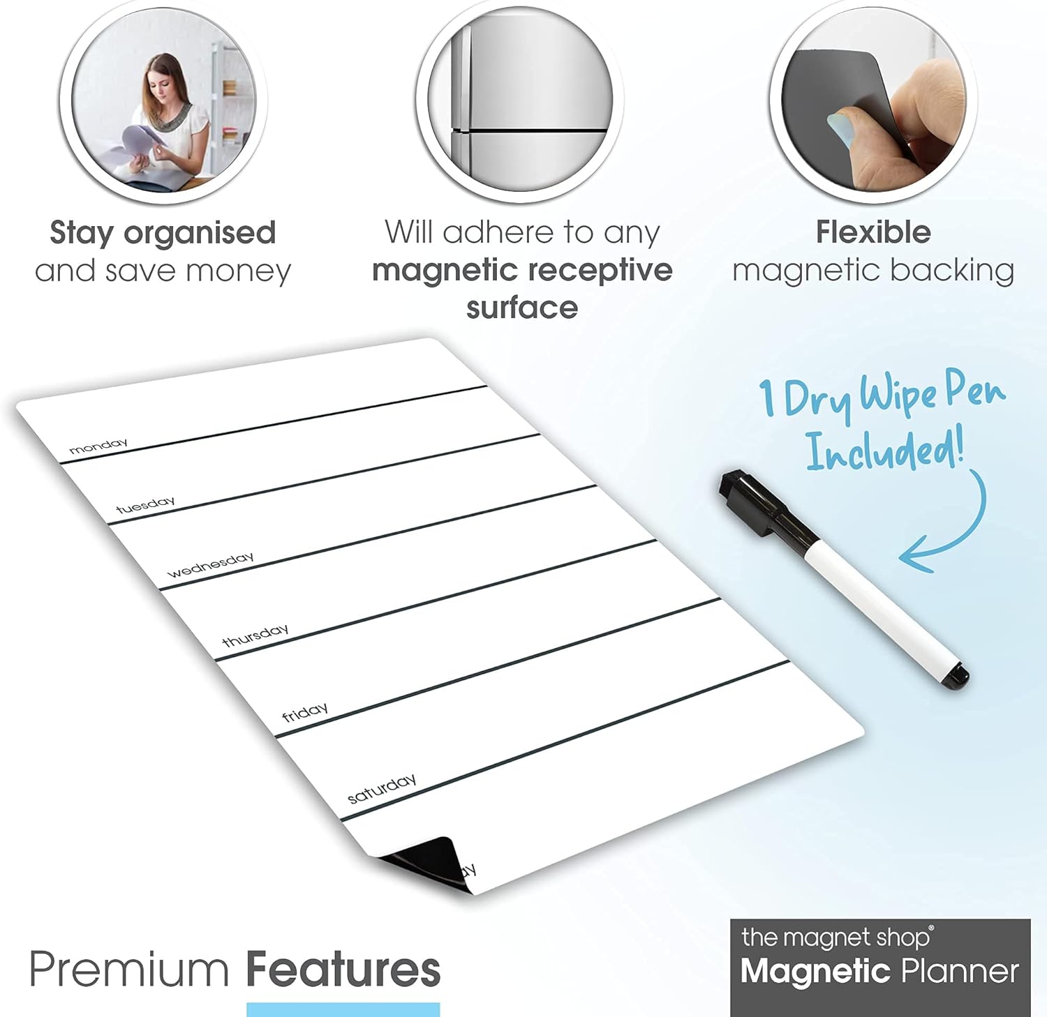 TMS A4 Weekly Planner and Dry Wipe Pen, Fridge Whiteboard and