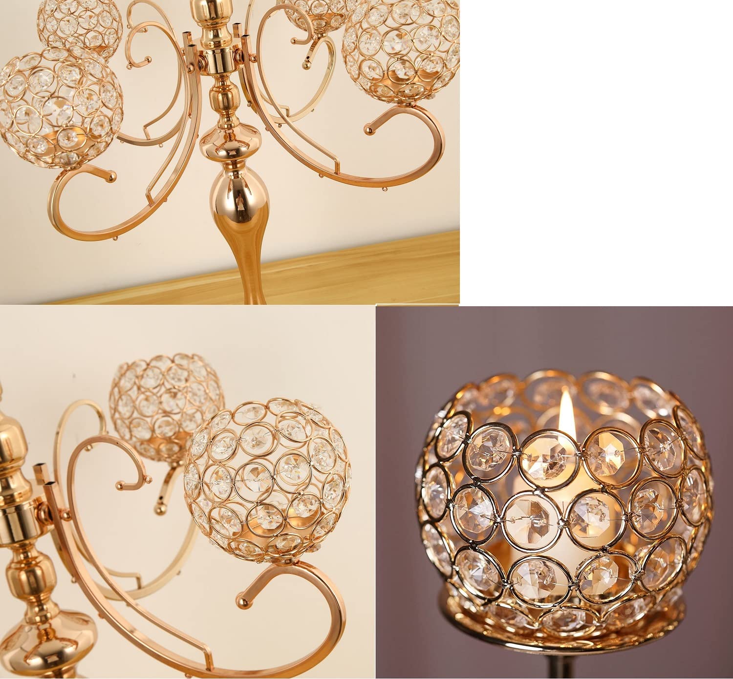 Portacandele a 5 bracci in oro portacandele in cristallo centrotavola per decorazione da tavolo alto 65 cm design elegante regali di nozze