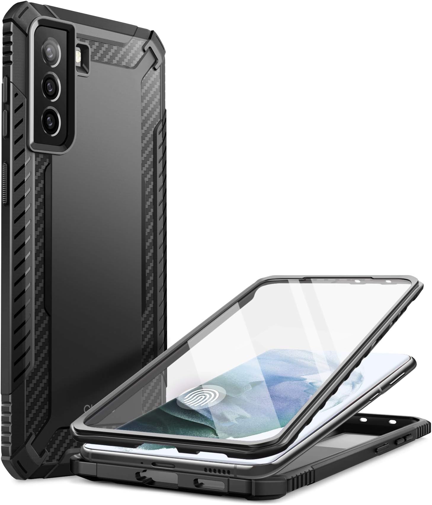 Clayco Xenon Series Case for Samsung Galaxy S21 Plus 5G, [Built-in Screen Protector] Full-Body Rugged Cover Compatible with Fingerprint Reader, 6.7 inch 2021 Release (Black)