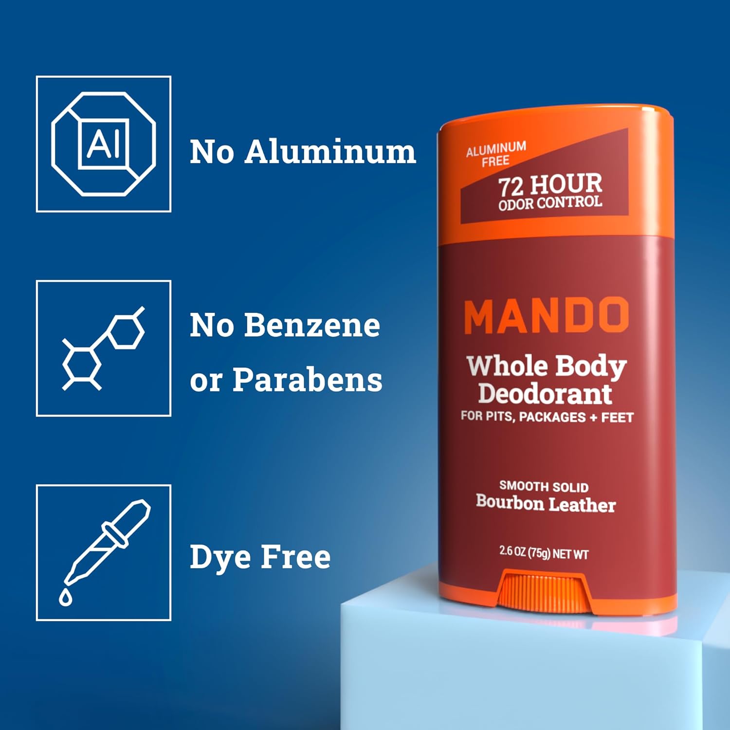 Mando Smooth Solid Stick (2.6 Ounce) + Acidified Body Wash (1.5 Ounce) - Clinically Proven to Block Odor All Day - Whole Body Safe For Pits, Packages + Feet (Bourbon Leather) - Image 6