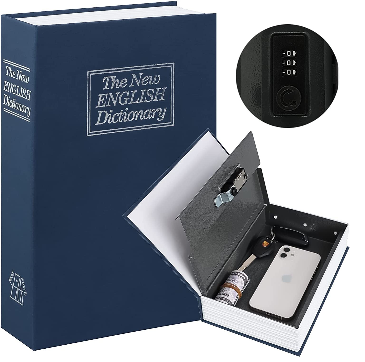 Iktu Book Safe with Combination Lock, Safe Secret Hidden Metal Lock Box,Money Hiding Box,Collection Box (Large - 26.5x20x6.5 cm)-image-44