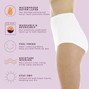 Wearever Women's Cotton Comfort Incontinence Panties for Bladder Control with Regular Absorbency - Reusable & Washable Leak Proof Underwear 150 ml (Pack of 6) (White) (7X) (Fits Hip Sizes: 59-61)