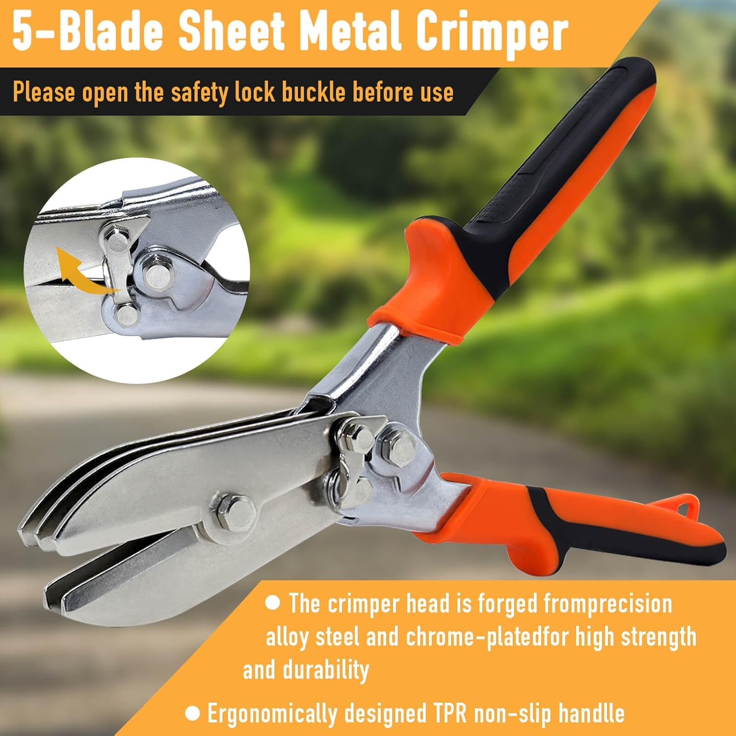 5-Blade Sheet Metal Crimper - Heavy Duty Hand Tool For Ductwork, Gutters & Stove Pipes