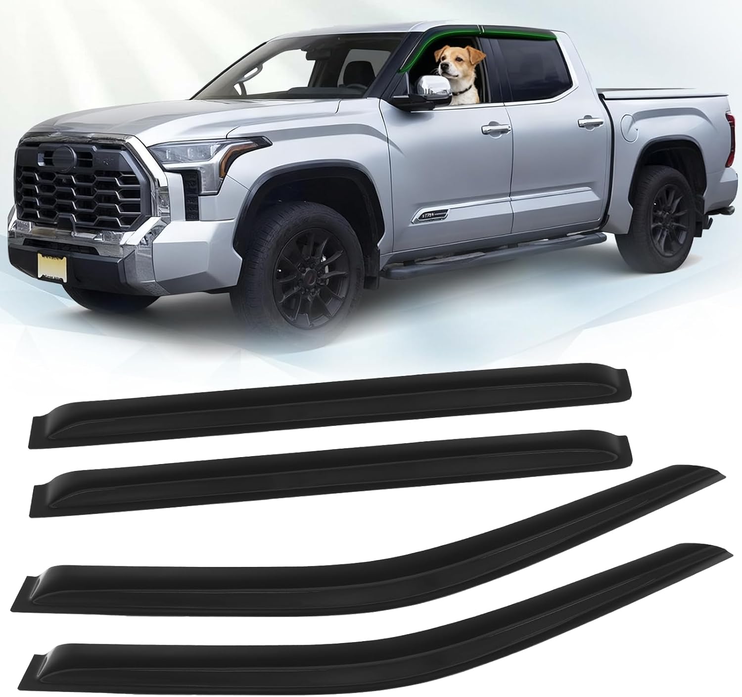 Window Visor Rain Guards for 2022-2025 Toyota Tundra Crewmax Cab Out-Channel Wind Deflector Tape-On Sun Visor Accessories 4PCS (for 22-25)