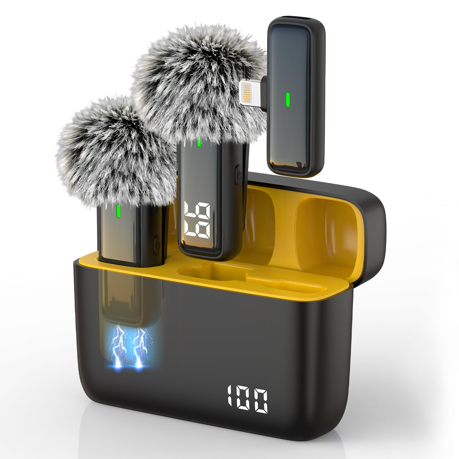 NPTCL 2 Pack Wireless Lavalier Microphone for iPhone 14/13/12 Lapel Mic Lightning Lav Mic with 24 H Charging Case for Video Recording Vlog TikTok Instagram - Noise Reduction 70 FT Transmission