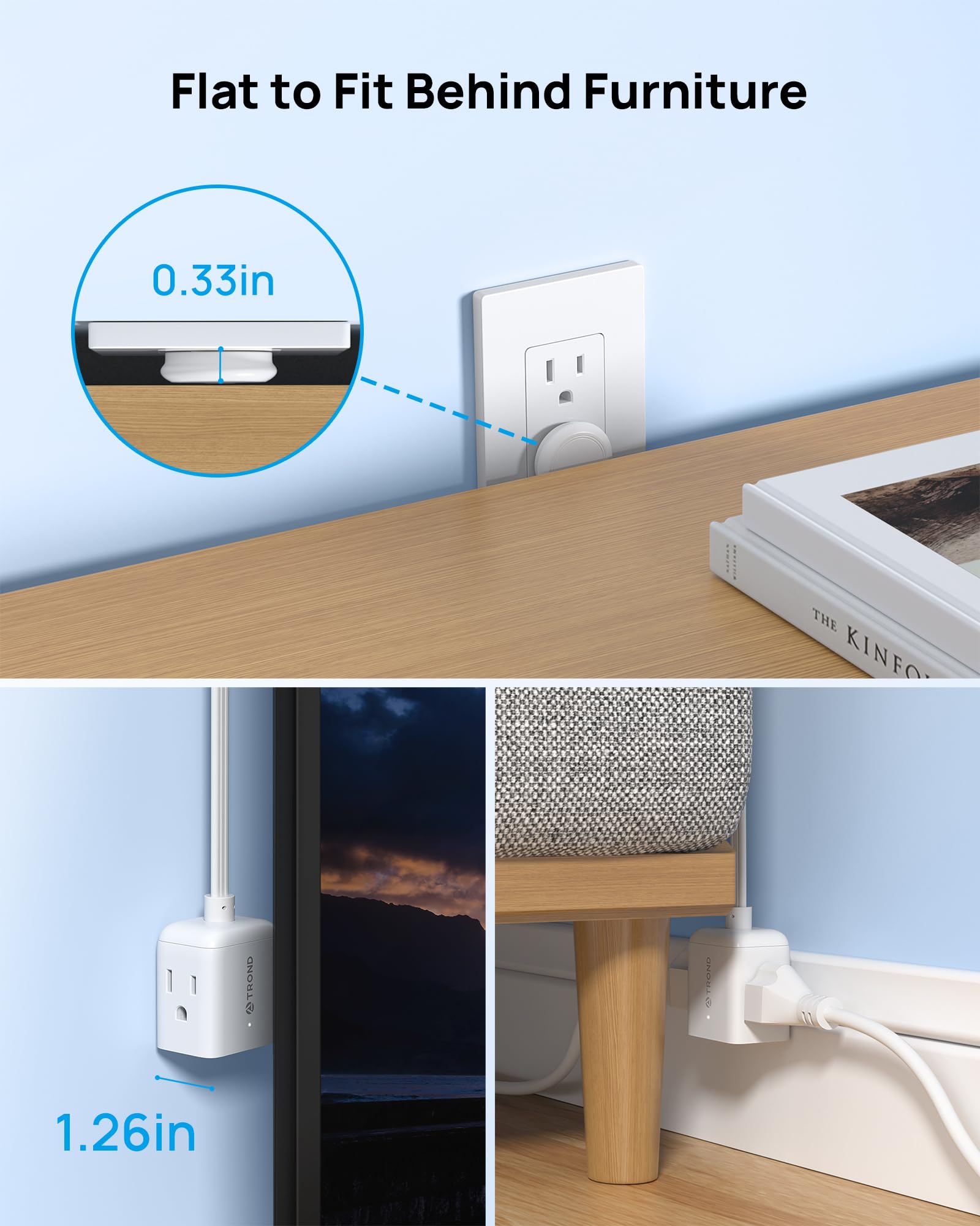 TROND Flat Outlet Extender - 6 Inch Cord -3 TROND Flat Outlet Extender - 6 Inch Cord -3