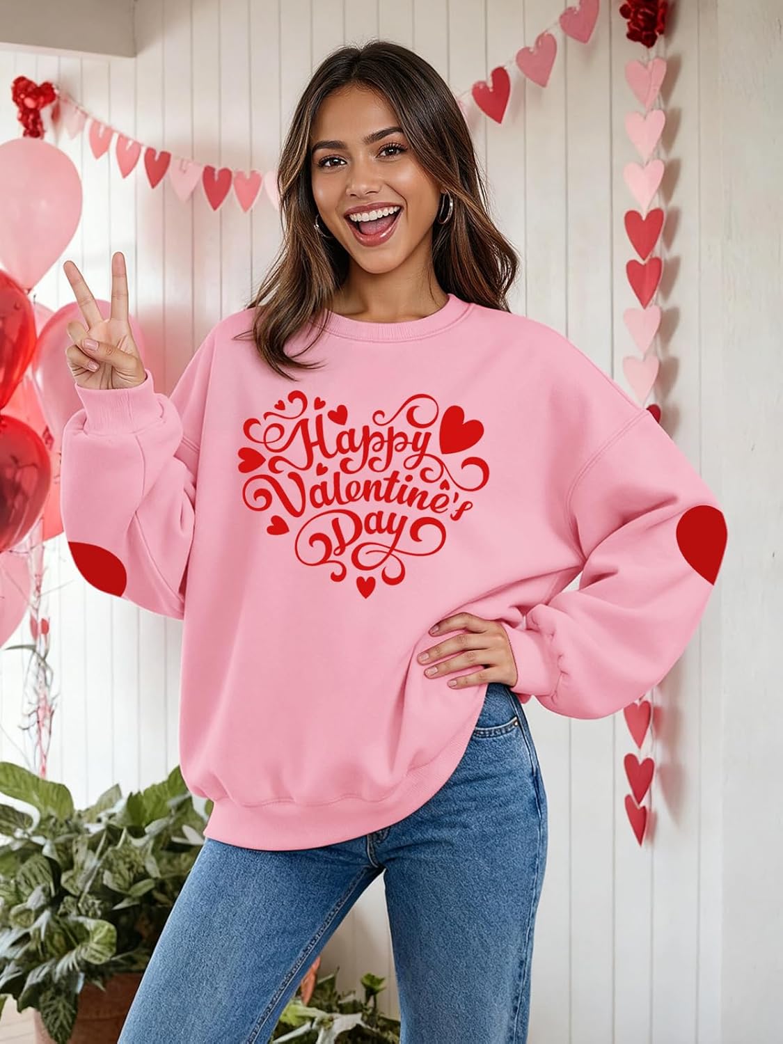 Valentines Sweatshirts for Women Oversized Cute Heart Love Sweatshirt Valentine Gift Long Sleeve Shirts - Image 5