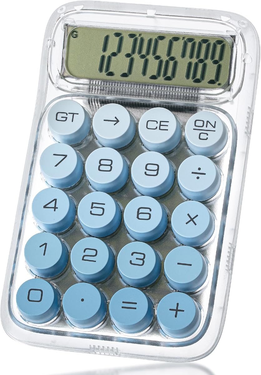 Mechanical Switch Calculator, 10 Digits, Blue Calculator | Transparent Body, Large LCD Display, Big Buttons