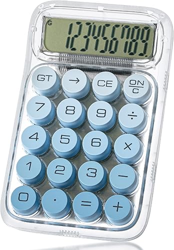 Mr. Pen - Calculadora de interruptor mecánico, 10 dígitos, azul, cuerpo transparente, pantalla LCD grande, botones grandes, escritorio, lindo,