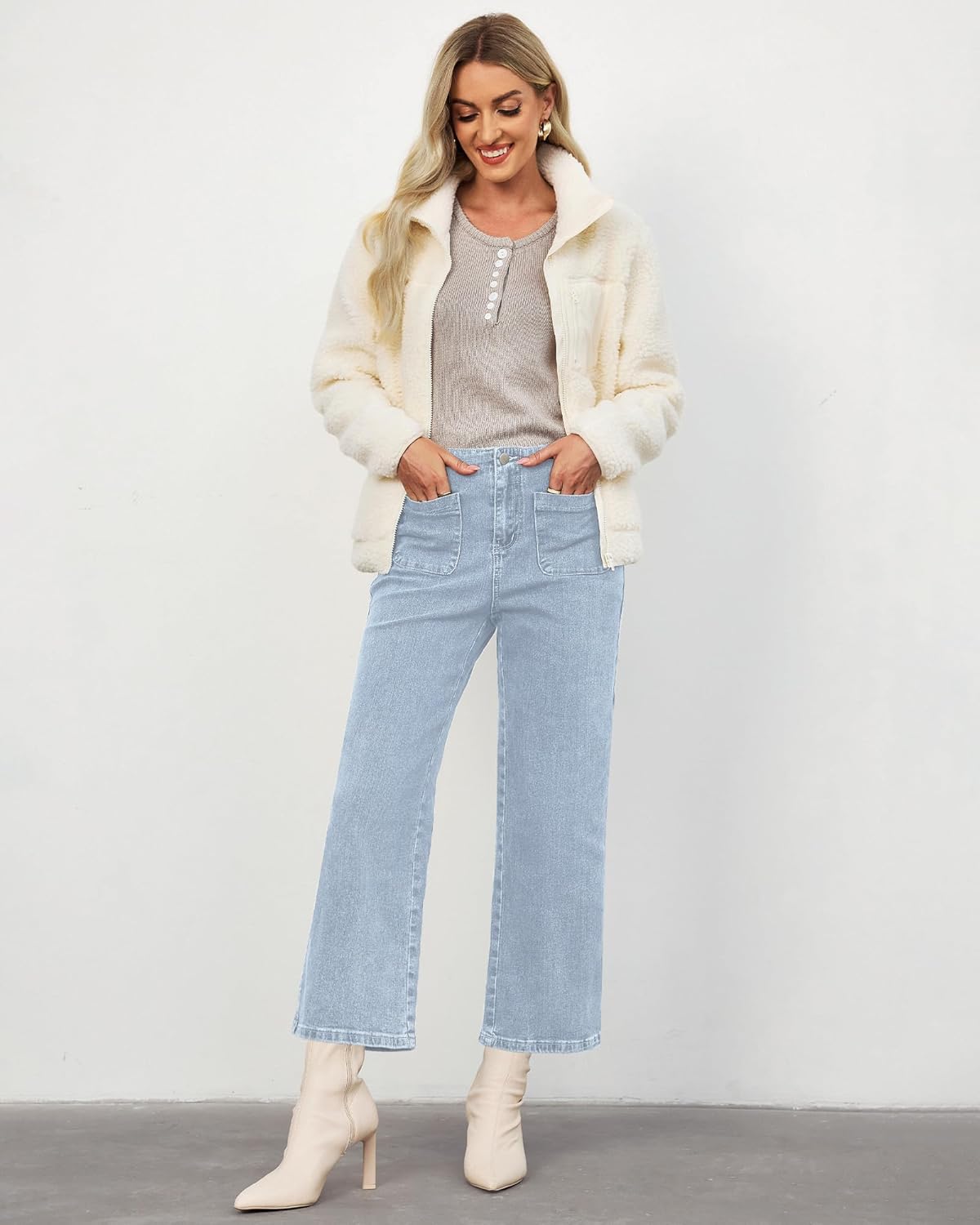 LookbookStore Womens Jeans High Waisted Trendy Cropped Wide Leg Baggy Stretchy Denim Jean Pants Pocket Trousers Jeans - Image 7