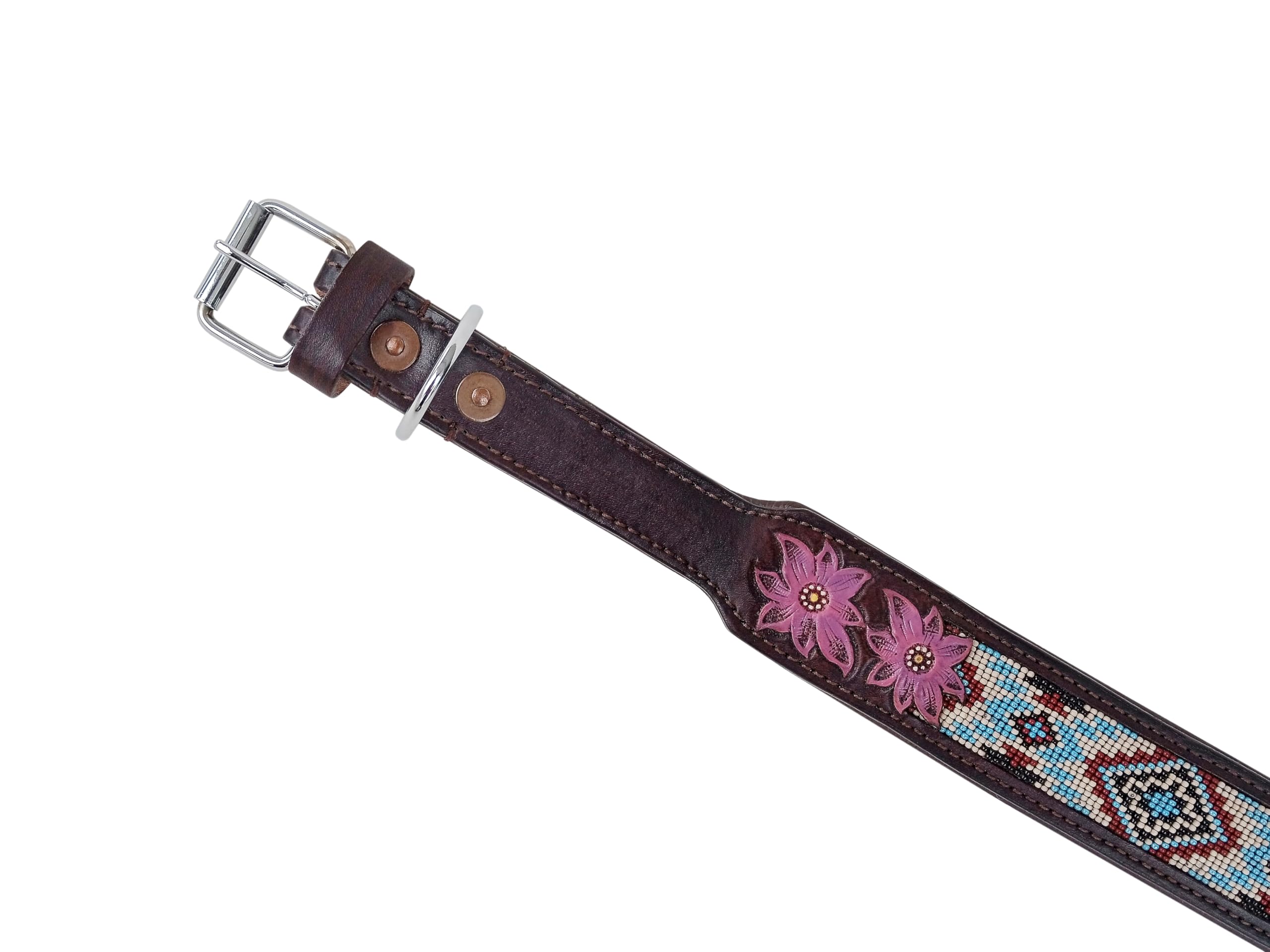 Affilare 10AB036 Hundehalsband aus Leder, mit Perlen, Western-Stil, strapazierfähig, gepolstert, für Komfort, Größe M (43,2 - 53,3 cm, mittleres Loch bei 48,3 cm)