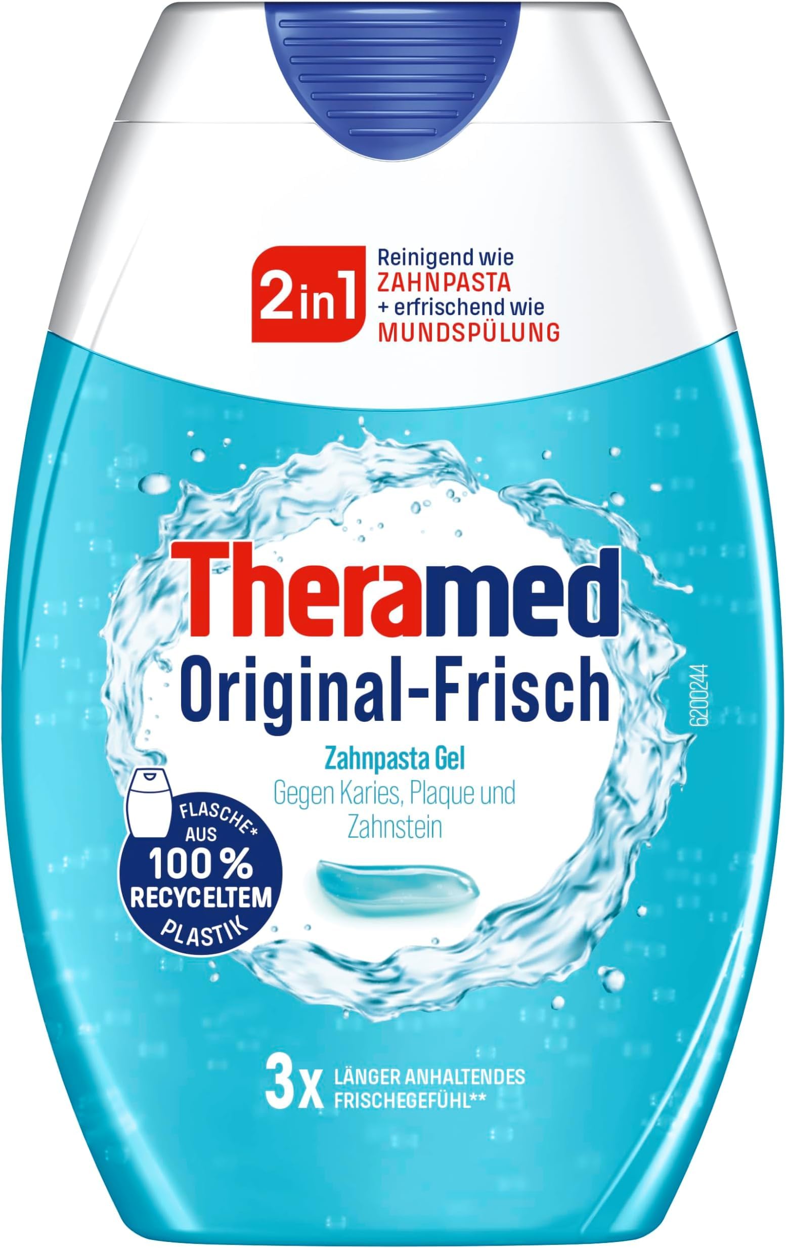 THERAMED Fresco original 2 en 1, limpia como pasta de dientes + refrescante como enjuague bucal, 75 ml (Paquete de 6)