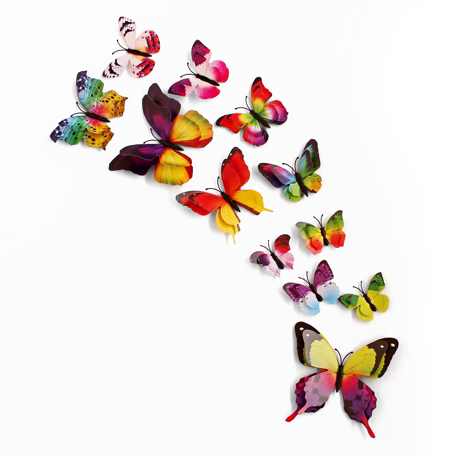 Lillyvale Colorful(Double Wings) 3D Butterfly 12Pcs Stickers Making Stickers Wall Stickers Crafts Butterflies (Colorful(Double Wings))