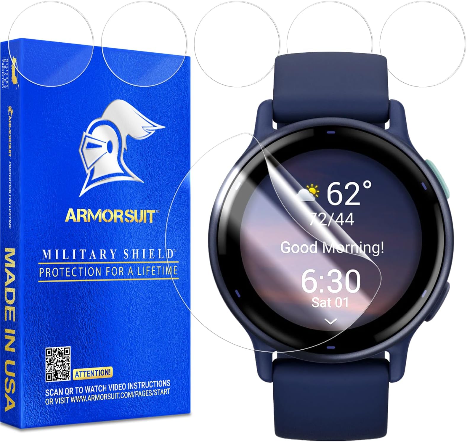 6 Pack for Garmin Vivoactive 5 Screen Protector MilitaryShield HD Clear Film - Made in USA