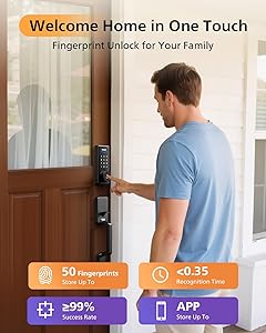 Philips WiFi Smart Keyless Entry Door Lock Deadbolt With Handle Set, Built-in WiFi, App Remote & Voice Control, Fingerprint Smart Lock For Front Door, Touchscreen Keypad Front Door Lock Set, Auto Lock