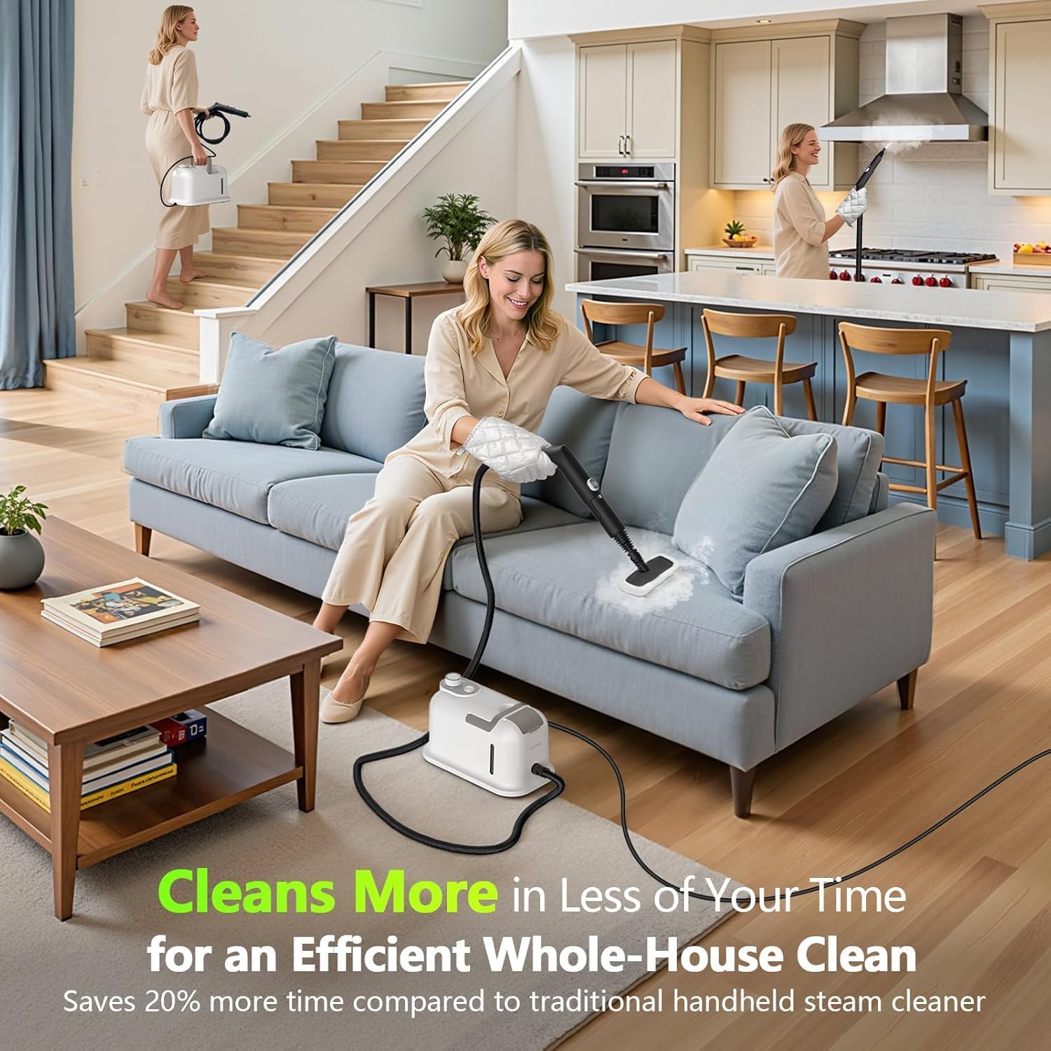 Handheld Steam Cleaner, 3S Instant Heat, 1350W High-Pressure Steamer, Multi-Surface Cleaner for Grout, Tile, Bathroom, Kitchen & Car, Chemical-Free, Continuous Refill