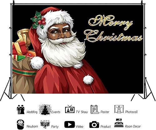 Miniatura 2 de TOENGS Fondo de Navidad de Papá Noel negro de 7 x 5 pies, fondo de fotografía de Papá Noel, feliz Navidad, patrón de vacaciones, decoración de