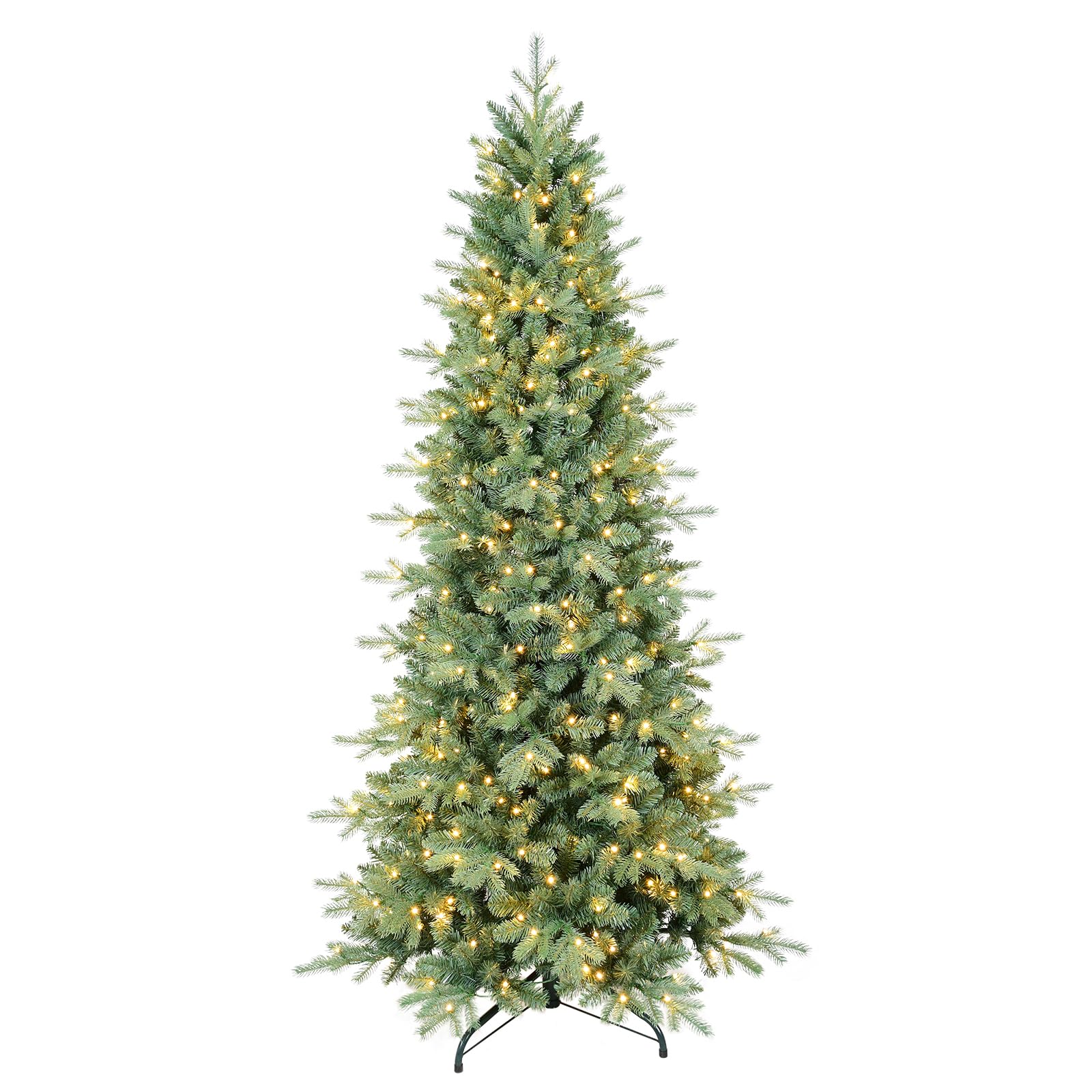 9 FT Prelit Artificial Skinny Christmas Tree,Blue Spruce Slim Pencil Xmas Tree with 2470 PE&PVC Mixed Branch Tips,650 UL Listed Clear Lights,Hinged Pine Tree with Metal Stand for Home Office Décor9 FT Prelit Artificial Skinny Christmas Tree,Blue Spru…