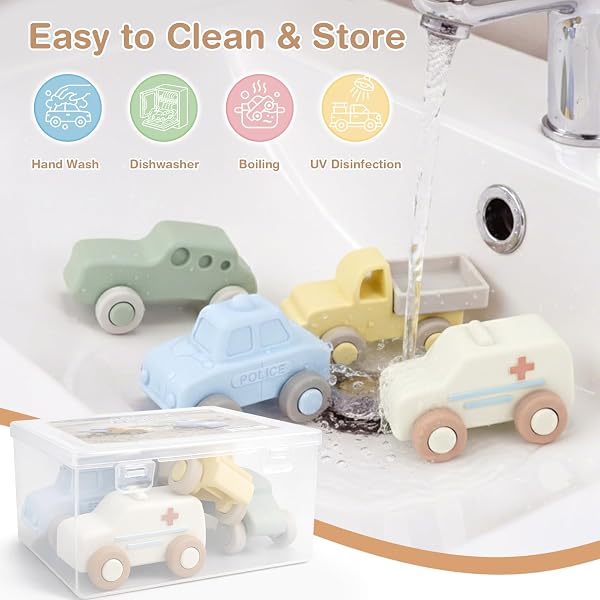 Vanplay Voiture Enfant Jouet Bebe 6 Mois, Jouet Dentition Bébé Jeux Bebe 6 Mois Petite Voiture Cadeau Garcon &Fille,pour Noël & d'anniversaire avec Boîte de Rangement (4 pièces) - 5