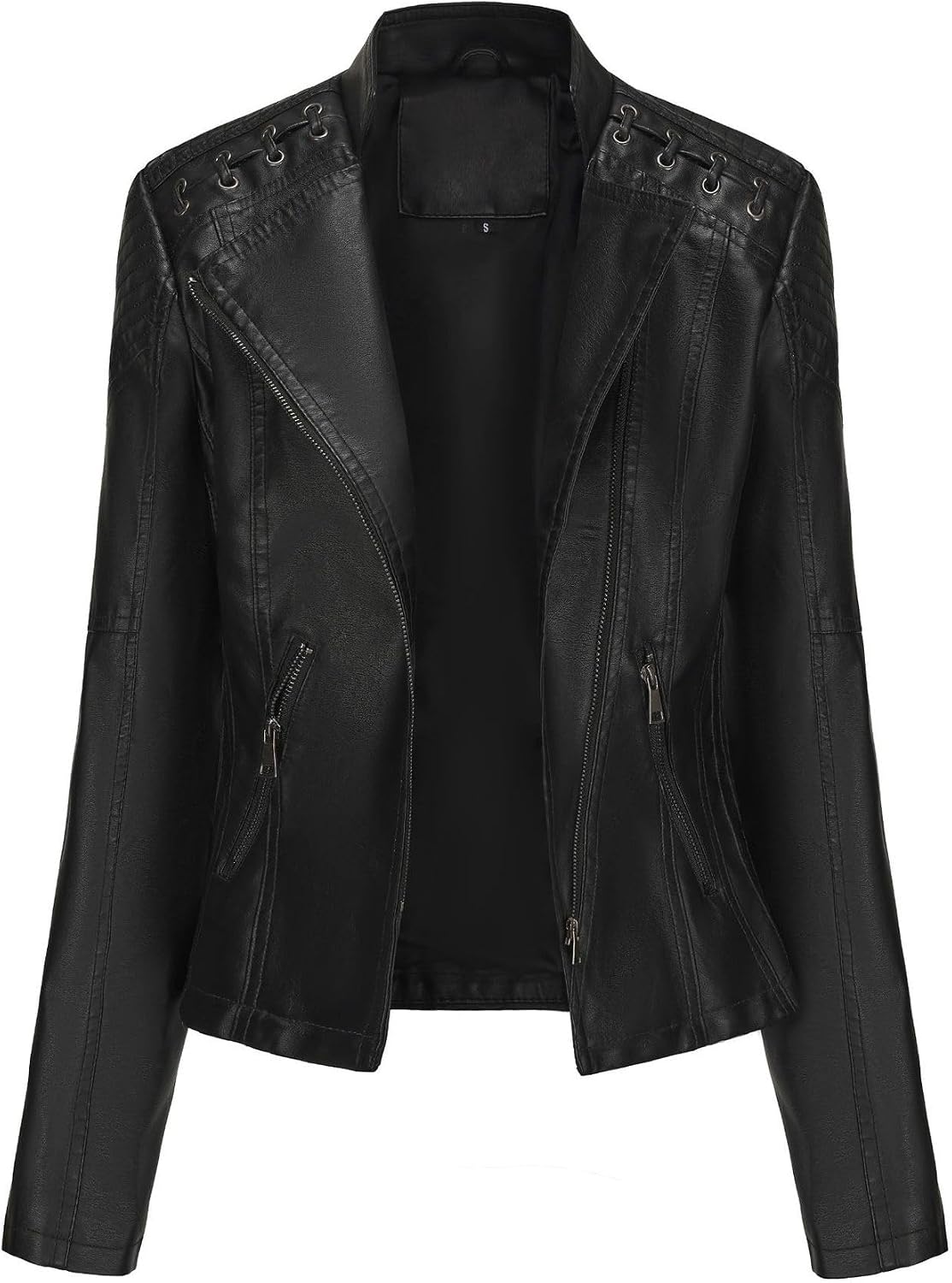 Women's Faux Leather Punk Jacket, Vintage Black Short Biker Motorcycle Zipper Coat, Casual Streetwear Outerwear