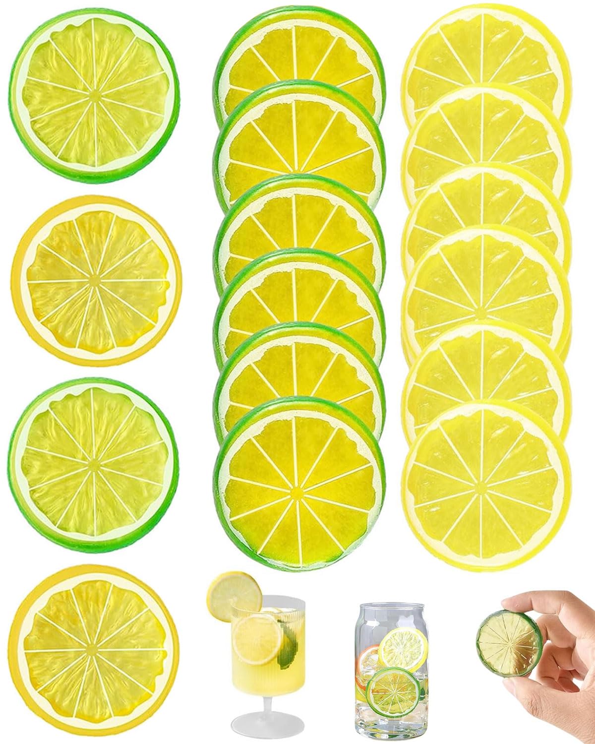 16 PZ Frutas artificiales,La Rebanada Falsa del Limón Rodajas de Limón de Plástico Artificiales Simulación Limón Artificial Realista para Decoración la Cocina del Hogar, Exhibición de Fiesta