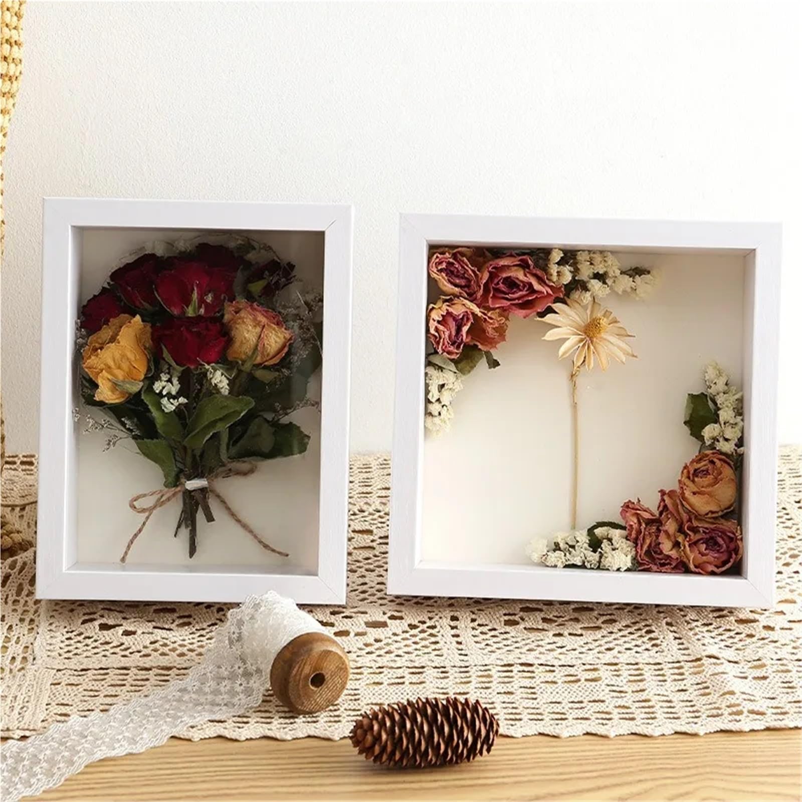 Shadow Box, 2 cornici 3D da 17,8 cm, 3 cm x 5 cm, per foto e campioni di fiori secchi, fai da te, lavori manuali, cornice in legno (noce, profondità 5 cm)