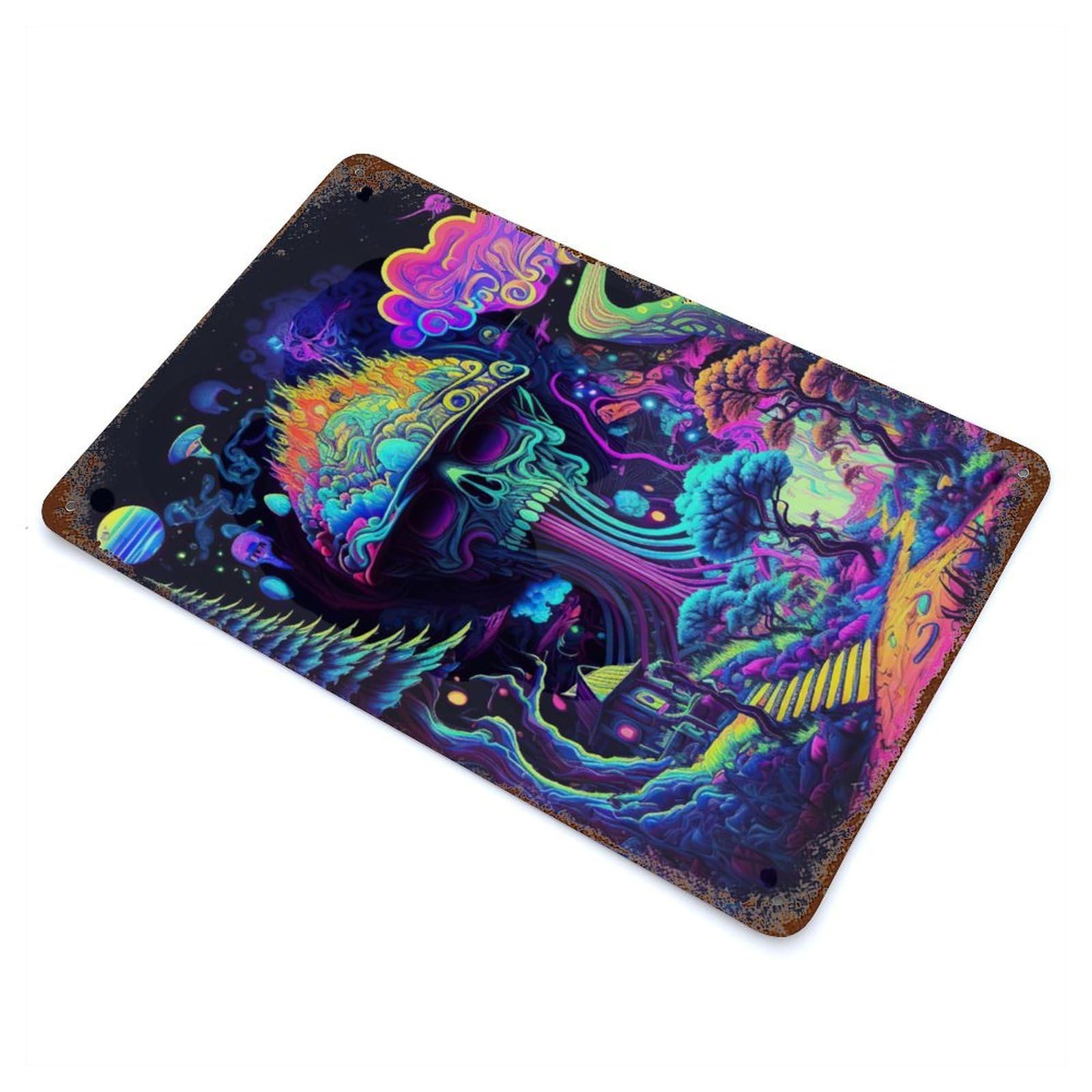 Rust Effect Tin Sign Psychedelic 11.8"x7.9", Vintage Wall Decor for Basement, Hobby Room And Garage Decor