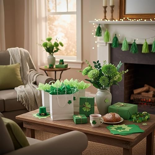 Miniatura 8 de Qilery 500 hojas de papel de seda verde a granel para bolsas de regalo de 15 x 20 pulgadas, sin ácidos, hojas de papel de embalaje, hojas de papel