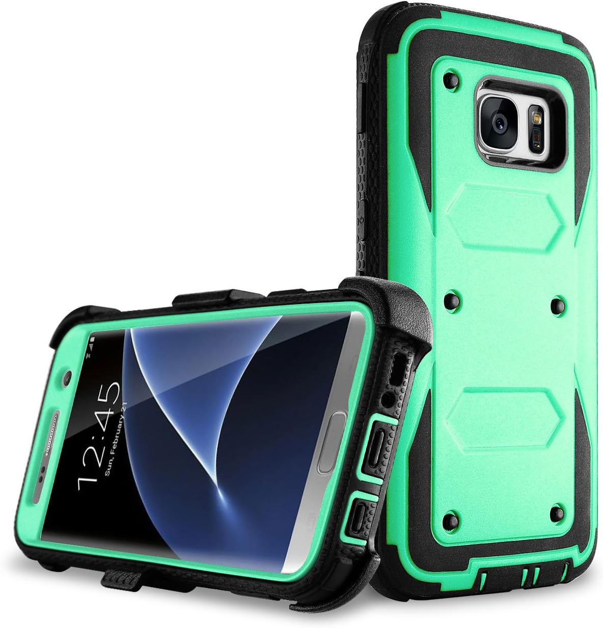 Samcore Galaxy S7 Edge case, Full Body Protective Shock Reduction Belt Clip Case with Rugged Holster, Without Built in Screen Protector for Samsung Galaxy S7 Edge [Not for Regular S7] [Mint Green]