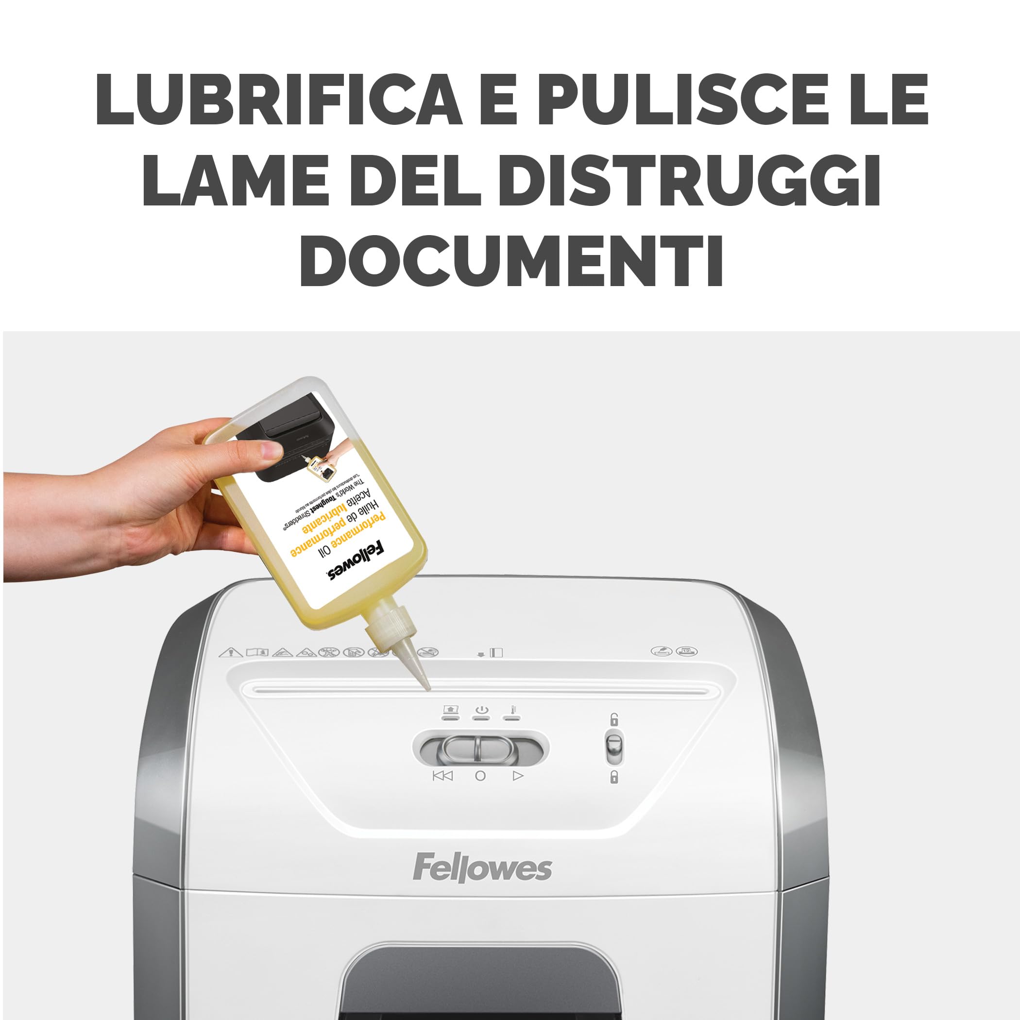 Fellowes Distruggi documenti a frammento FS-12C, 12 fogli, per casa e piccolo ufficio & Olio per Distruggi Documenti, per Tritacarte a Frammento e Striscia, 355 ml - Olio Lubrificante con Beccuccio