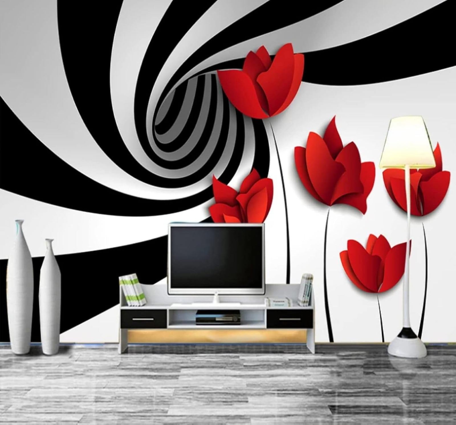 XLMING Abstract Black and White Stripes Swirls Flowers 3D Wallpaper Luxury Silk Study Dining Feature Sofa Grey Bedroom Living Room Tv Decorative Wall-250cm×170cm