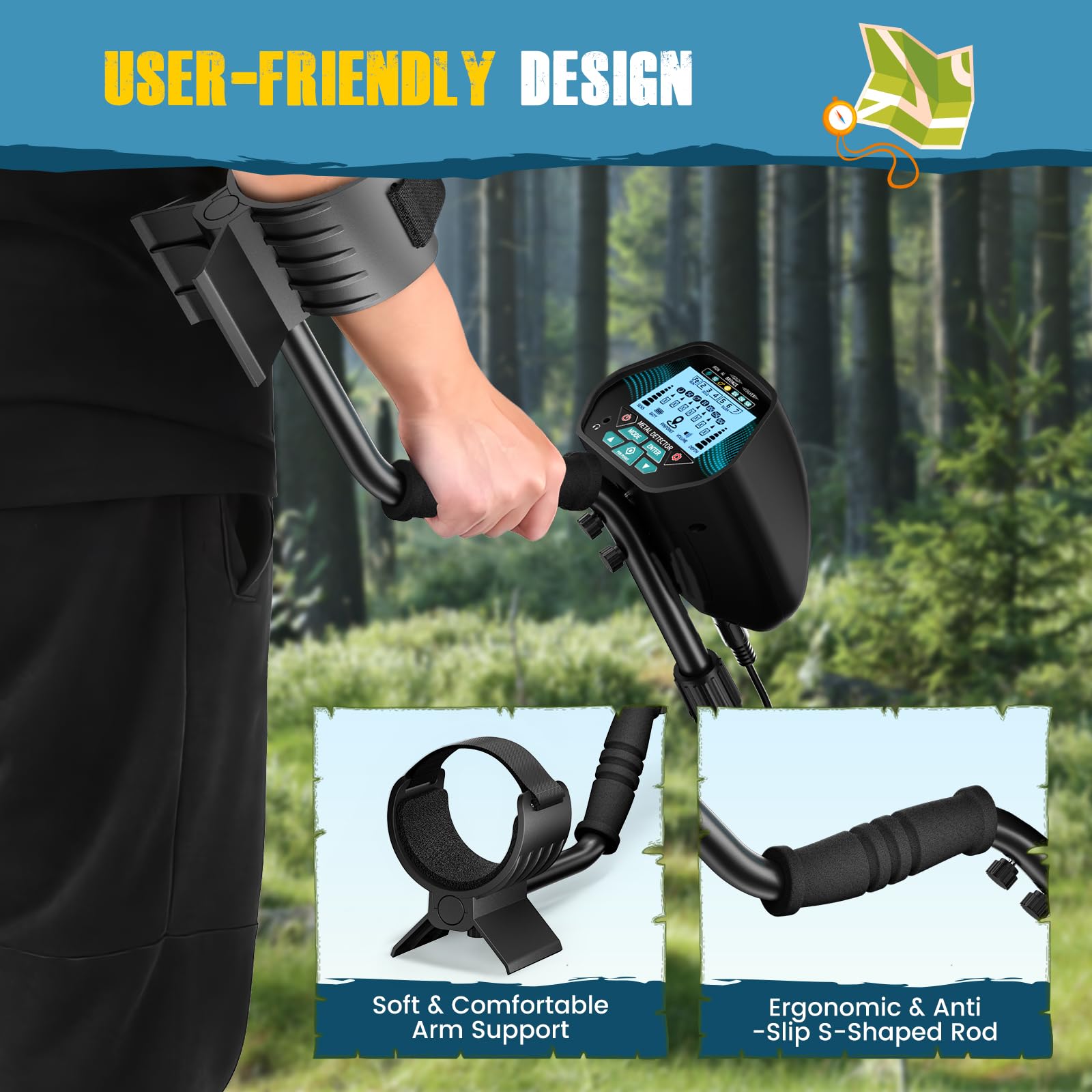 Metal detector professionale con 2 batterie, 3 modalità Metal detector per adulti e bambini, lunghezza regolabile (113-141 cm), bobina di ricerca impermeabile IP68 (Blu)